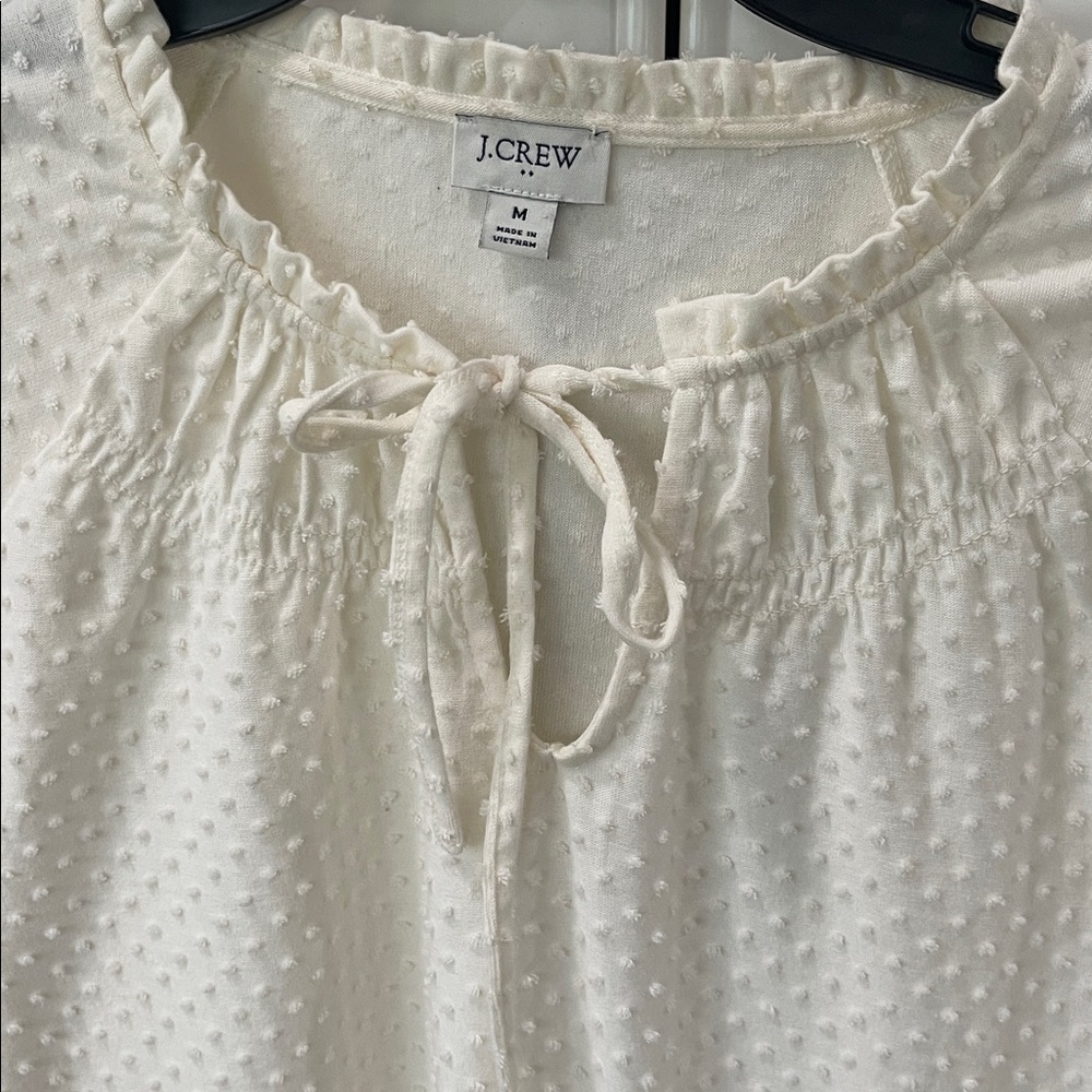 J. Crew Clip-dot smocked-neck top blouse cream ivory long sleeve size M - Picture 2 of 11